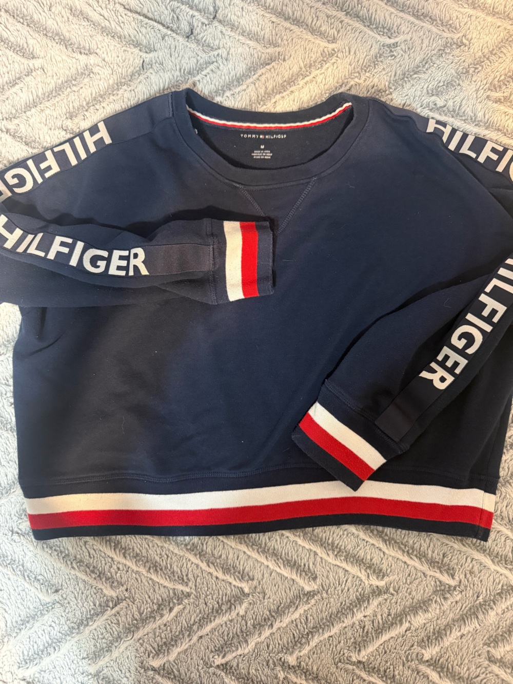 Tommy Hilfiger Navy Cropped Sweatshirt with Red & White Trim
